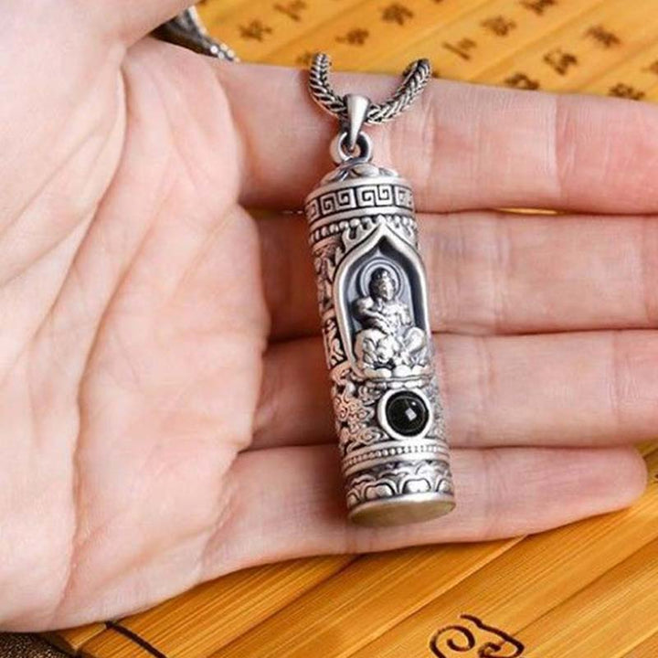 Kette Kristall Tierkreis-Buddha Wohlstand Silber Anhänger