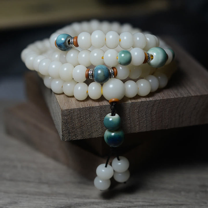 Mala 108 Perlen Bodhi Ruhe weiße Perlen Türkis Armband Meditation