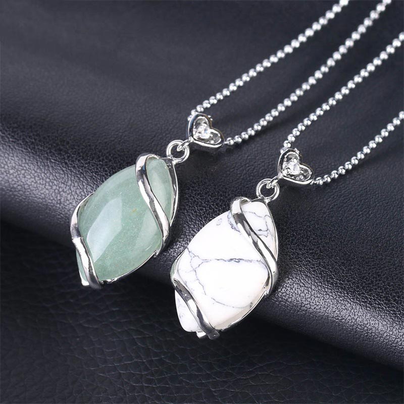 Kette Kristall Marquise Anhänger Naturstein grün weiß Silber