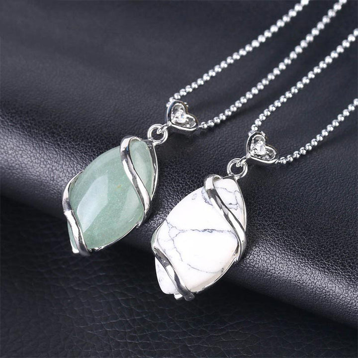 Kette Kristall Marquise Anhänger Naturstein grün weiß Silber
