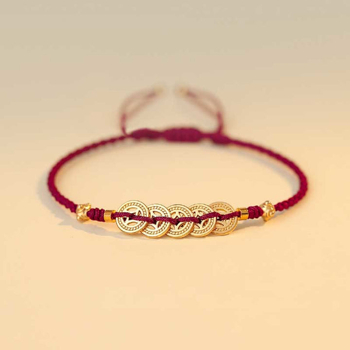 Armband Kupfer – Glück & Stärke mit Münzen Bordeaux Schnur elegant