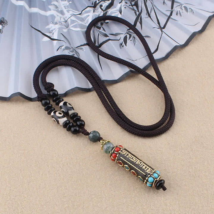 Wengeholz Weisheit Halskette schwarze Schnur Tibetan Perlen elegant.