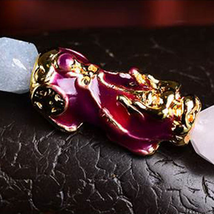 Armband Amethyst Pixiu – Glück mit goldenem Pixiu Charm elastisch