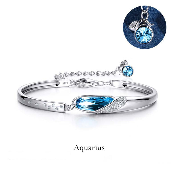 Aquarius Armband 925 Silber Tierkreiszeichen blauer Kristall Anhänger glänzend