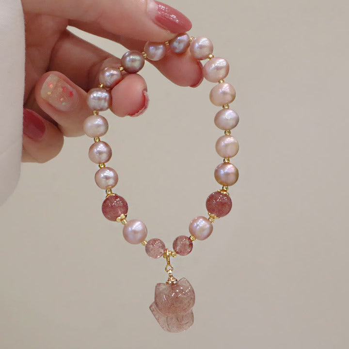 Armband Erdbeerquarz Perle Fuchs rosé Perlen Naturstein elastisch Handgelenk