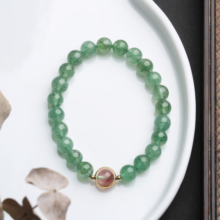 Grünes Armband Erdbeerquarz – Energie Naturstein facettiert elegant.