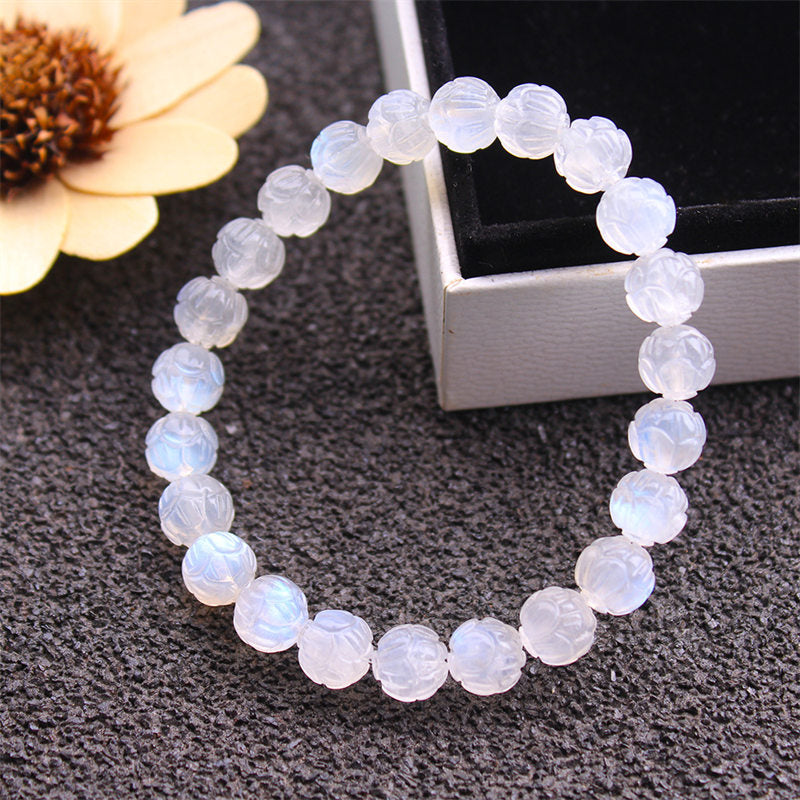 Armband Mondstein Lotus – Liebe facettierte transparente Perlen elastisch