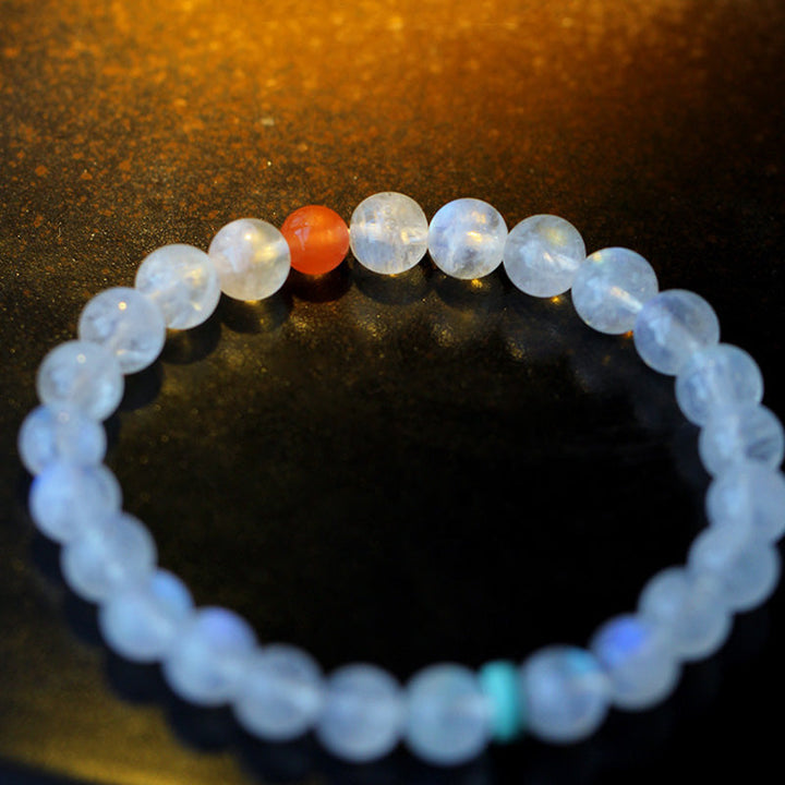 Armband Mondstein Mond – Heilung & Ruhe mit rotem Akzentstein elastisch