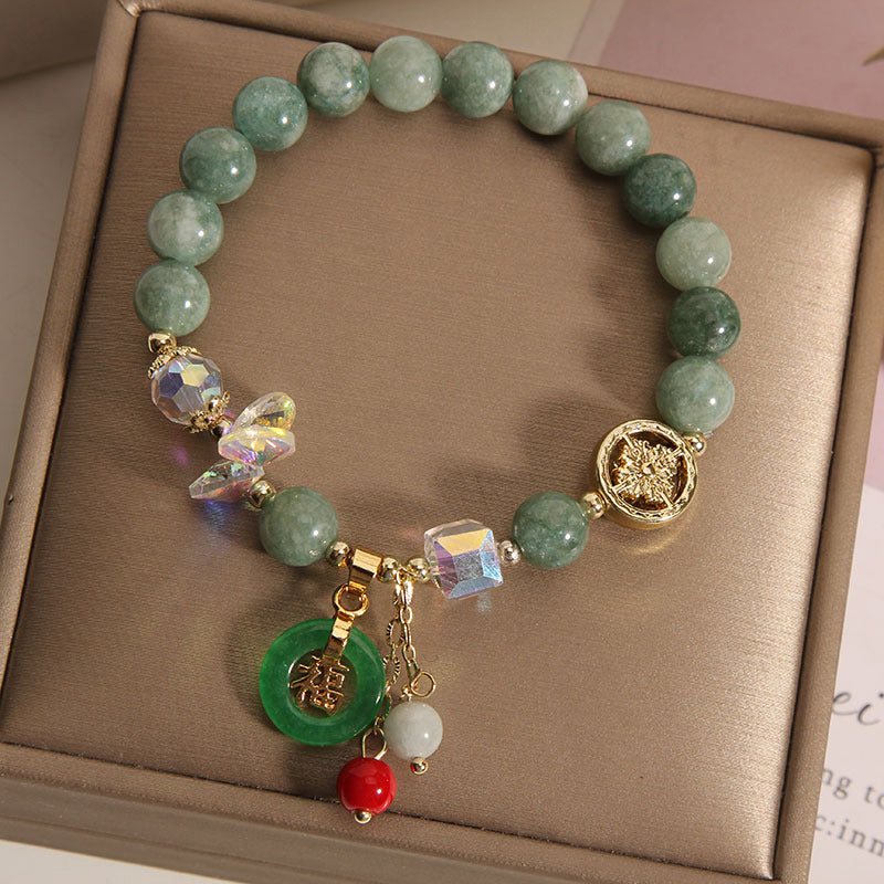 Armband Jade grüne Perlen gold Charme Anhänger elegant.