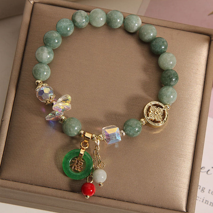 Armband Jade grüne Perlen gold Charme Anhänger elegant.