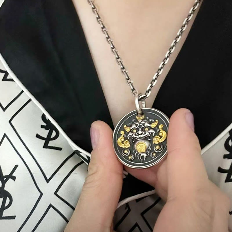 Anhänger Kette schwarze Obsidian Kirtimukha Schutz Silber