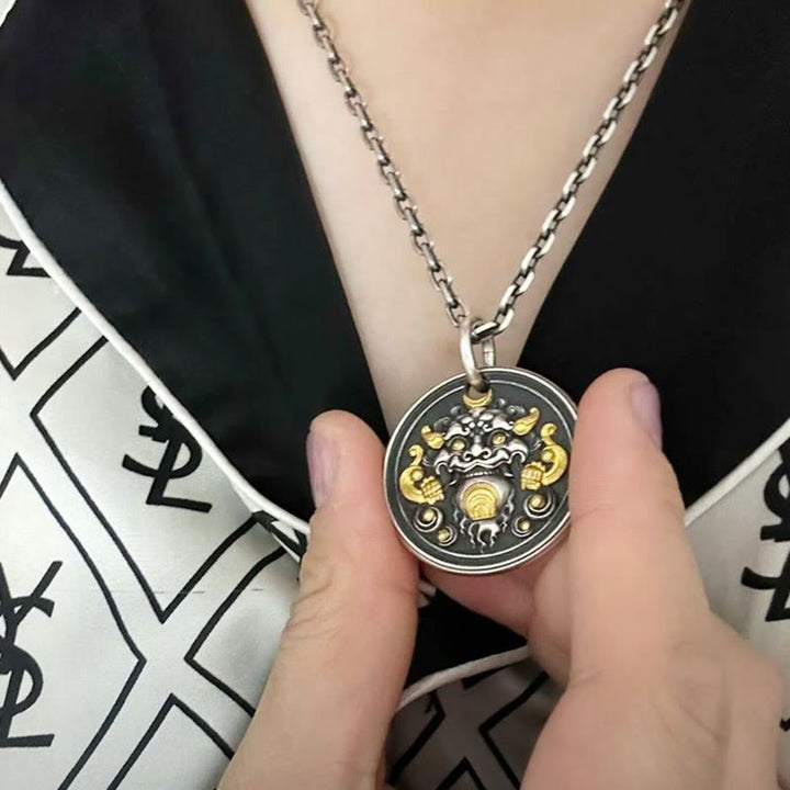 Anhänger Kette schwarze Obsidian Kirtimukha Schutz Silber