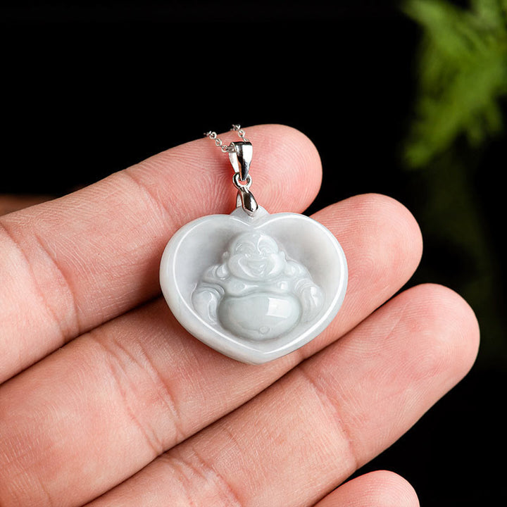 Jade herz kette lachender buddha glücksbringer anhänger