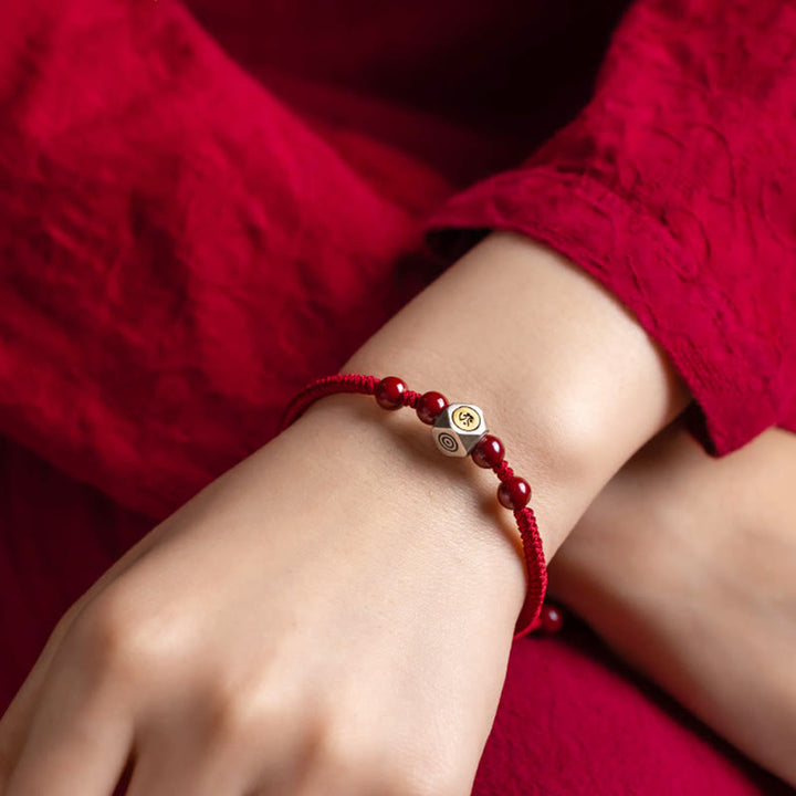 Rotes Armband 925 Silber Zinnober Chinesisches Tierkreis Ruhe elegante