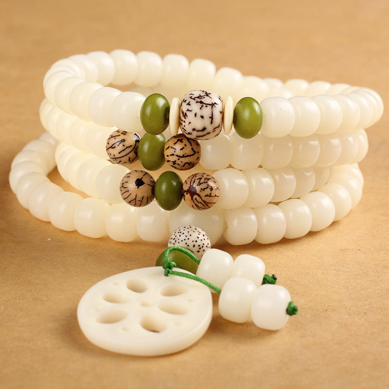 Mala 108 Perlen Bodhi Weiße Jade Armband mit grünen Perlen elegant.
