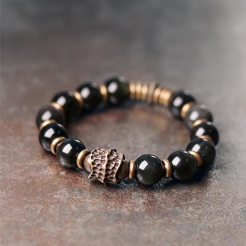 Armband Obsidian Kupfer schwarze Perlen Heilstein Schmuck elegant