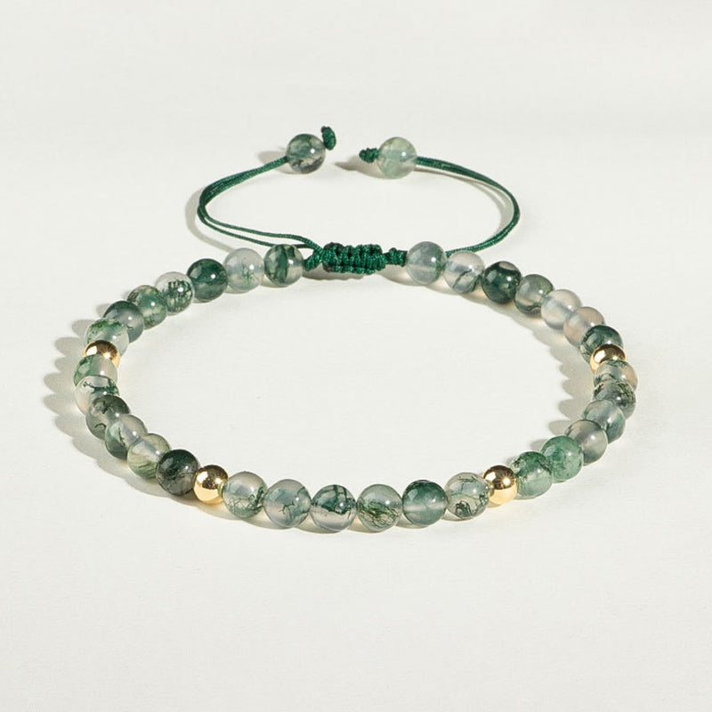 Armband Achat mit grünen Steinen, goldenen Perlen, elastisch.