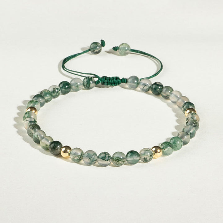 Armband Achat mit grünen Steinen, goldenen Perlen, elastisch.