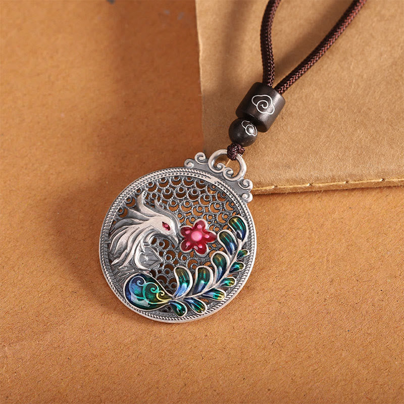 Phönix Sterling-Silber Anhänger Kette Emaille Schutz