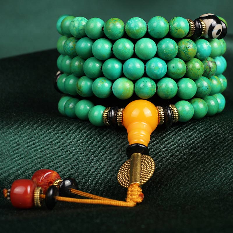 Mala Türkis – Balance grüne Perlen Naturstein Armband Quaste