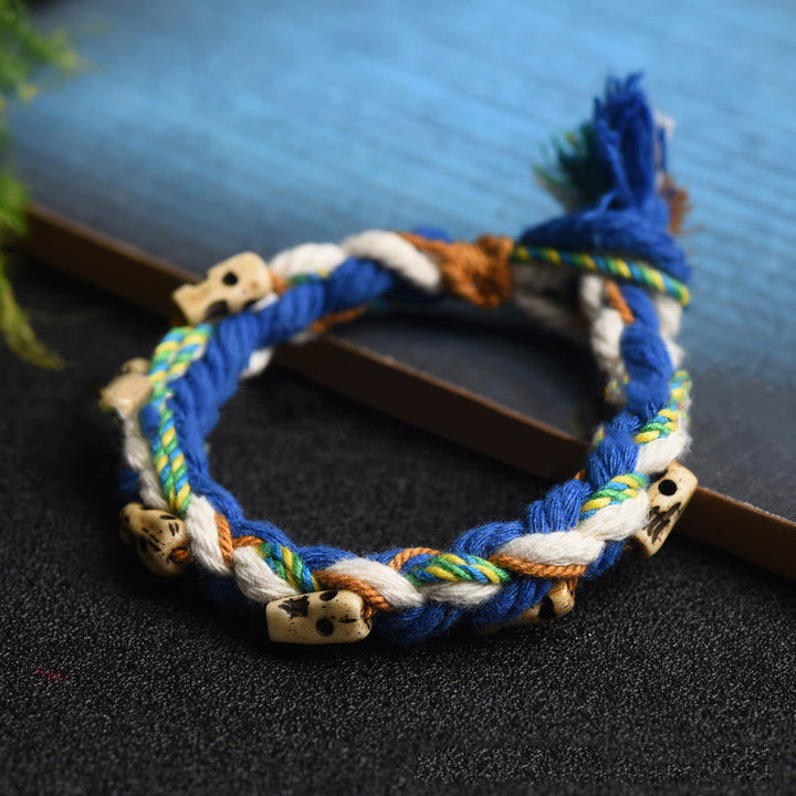 Armband – Glück & Wohlstand & Harmonie mit blauen Fäden und Perlen