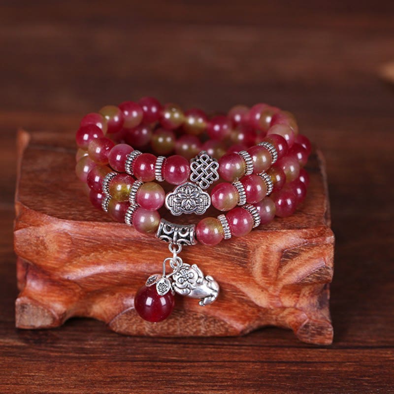 Armband Watermelon Tourmaline PiXiu Elephant Positiv rot silber Holz.