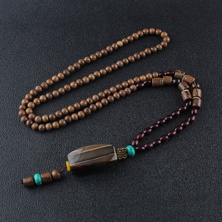Anhänger Kette Tibetischer Bodhi Achat Harmonie Holzperlen