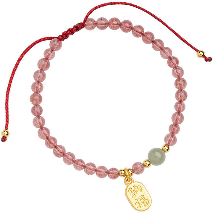 Armband Erdbeerquarz Granat Fu-Zeichen elastisch Naturstein rosa