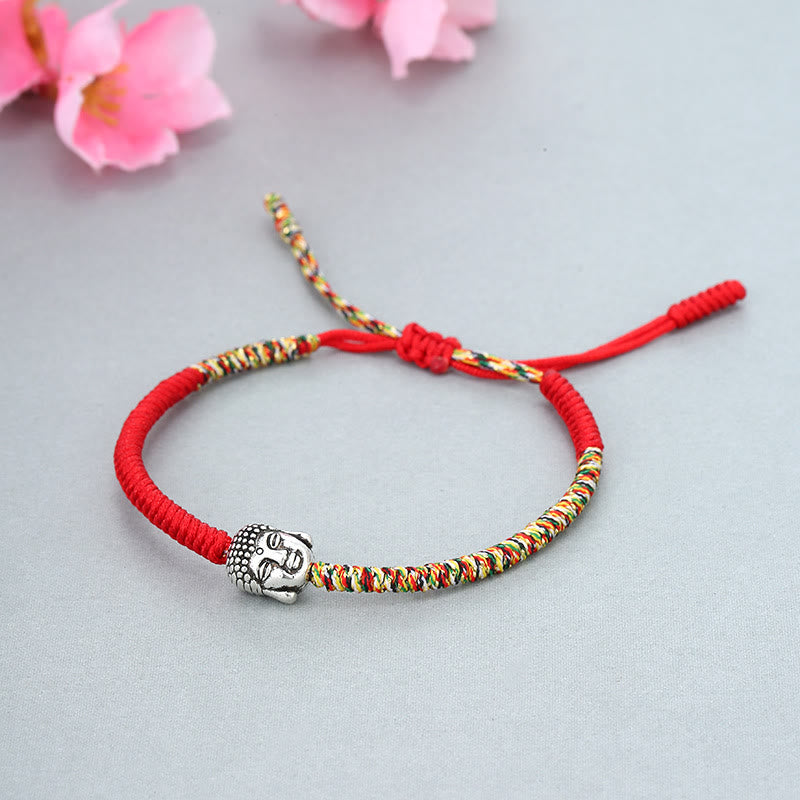 Rotes Armband Bunt Geflochten Knoten Buddha Silber elegant.