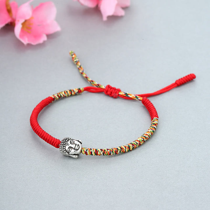 Rotes Armband Bunt Geflochten Knoten Buddha Silber elegant.