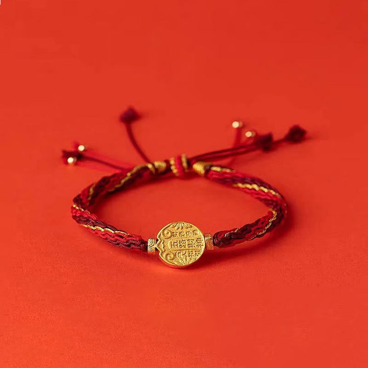 Rotes Armband – Schutz & Wohlstand mit goldenem Anhänger elastisch