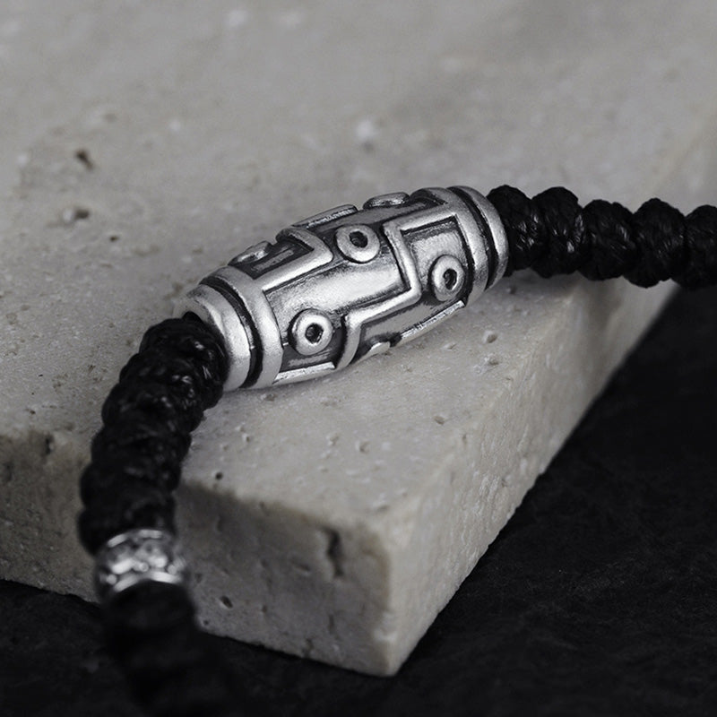 Armband 925 Silber mit schwarzem Seil geometrischem Anhänger elegant