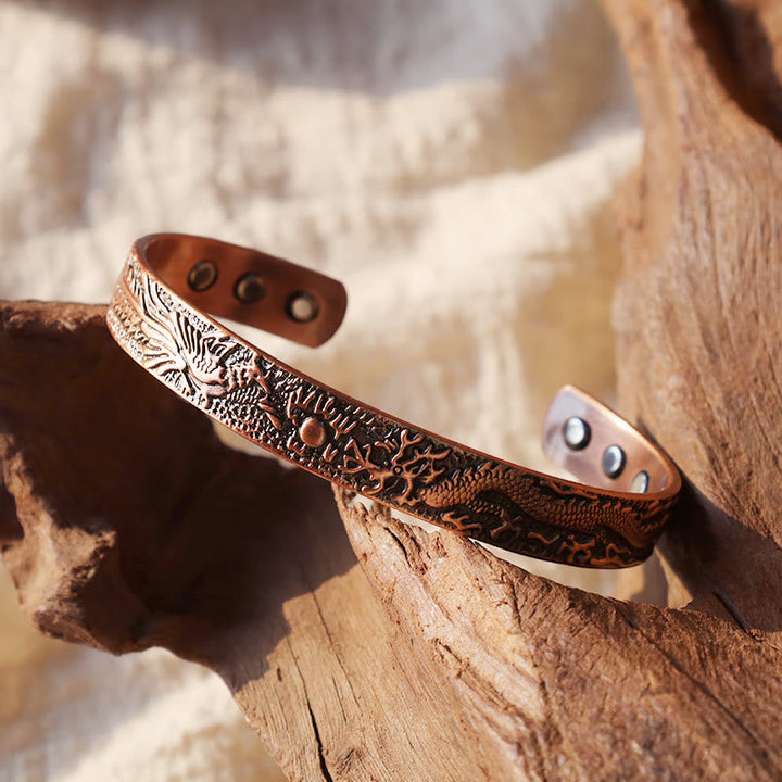 Kupfer Magnetisch Armband mit Gravur am Holz getragen Segen
