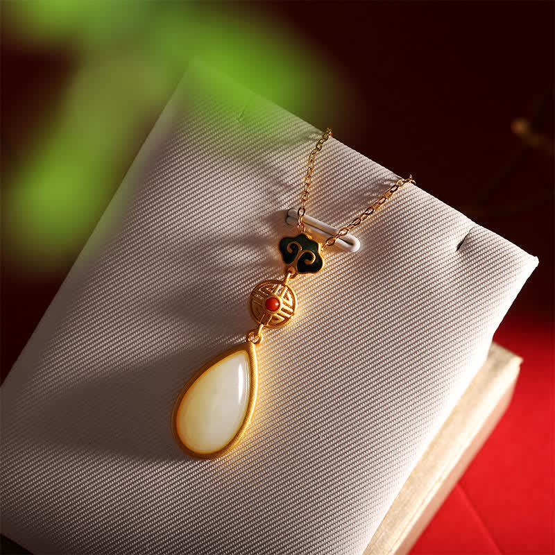 Anhänger Jade Gold Wassertropfen Symbol Kette