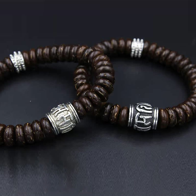Braunes Holz Armband Om Mani Padme Hum – Energie Silber Perlen