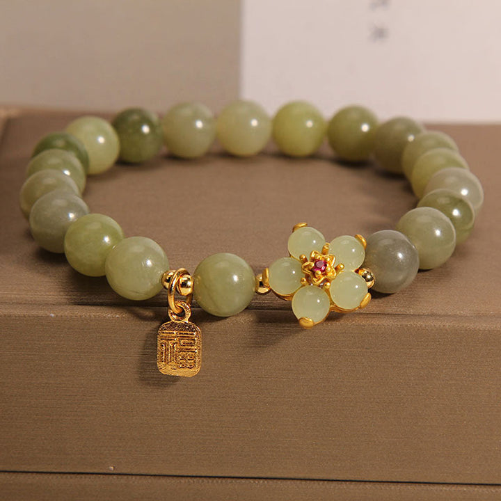 Armband Grüner Jade Blume Fu Zeichen - Glück
