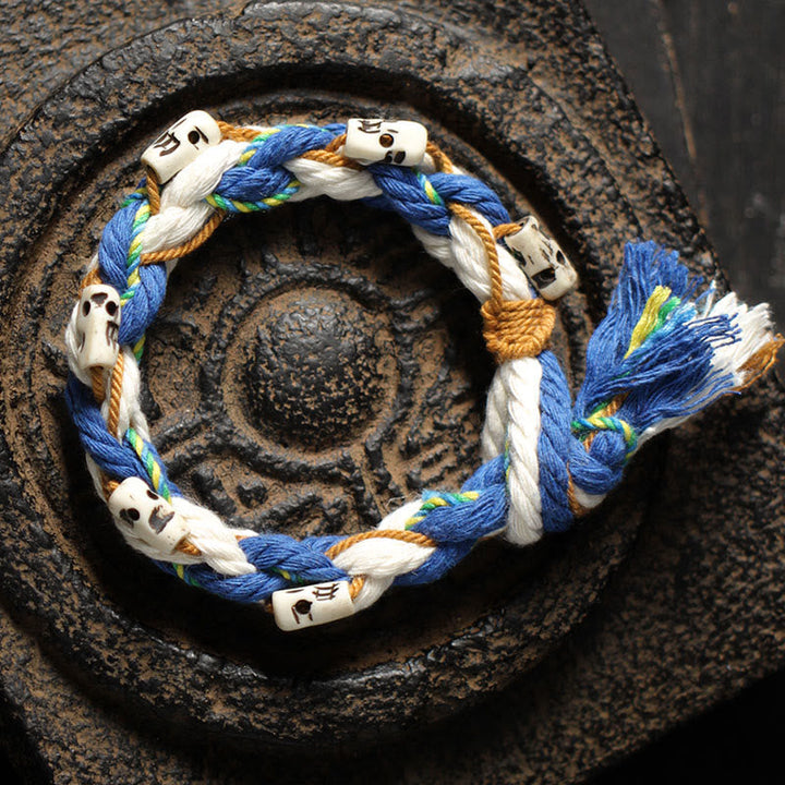 Armband – Glück & Wohlstand & Harmonie mit Elfenbeinperlen blau geflochten
