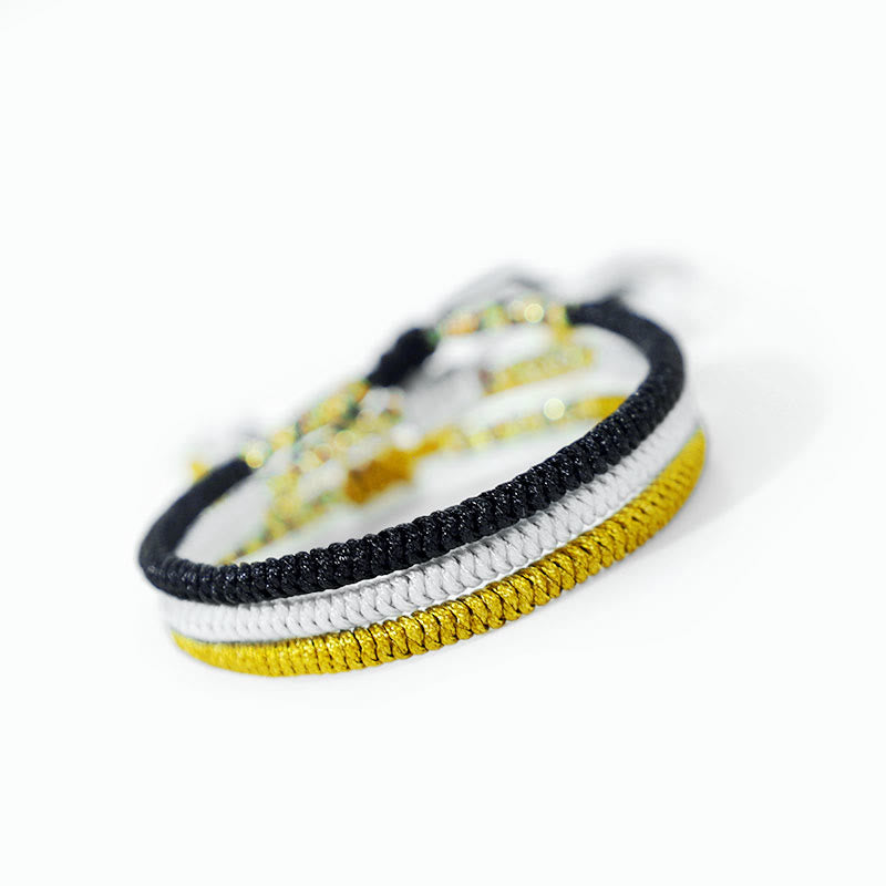 Armband 3Pcs Tibet Bunt elastisch geflochten Schwarz Weiß Gelb