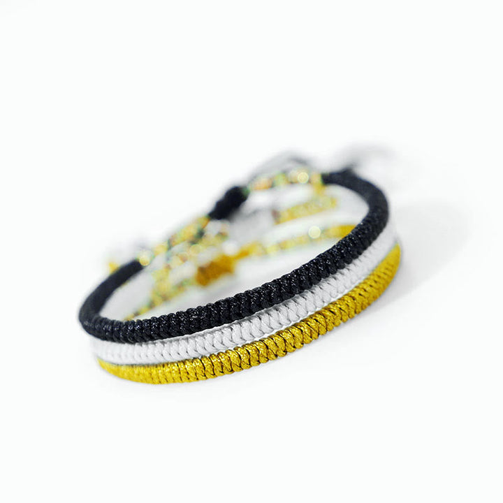 Armband 3Pcs Tibet Bunt elastisch geflochten Schwarz Weiß Gelb