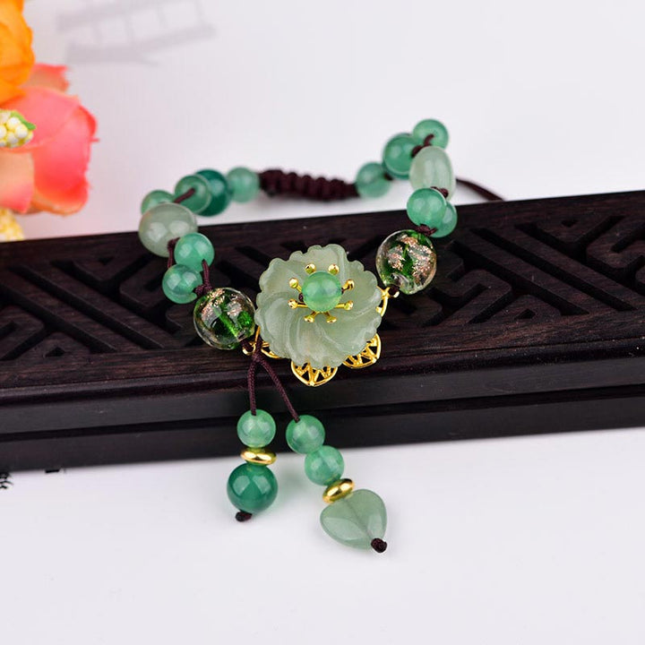 Armband Grüner Jade Glück Blume Anhänger