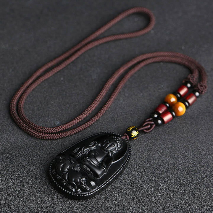 Anhänger Kette Obsidian Buddha Geburtsbuddha Schutzanhänger