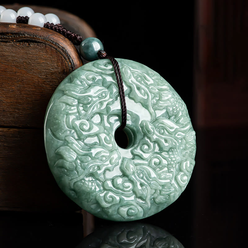 Jadeit Anhänger Drachen Perlen Holz Schnitzerei