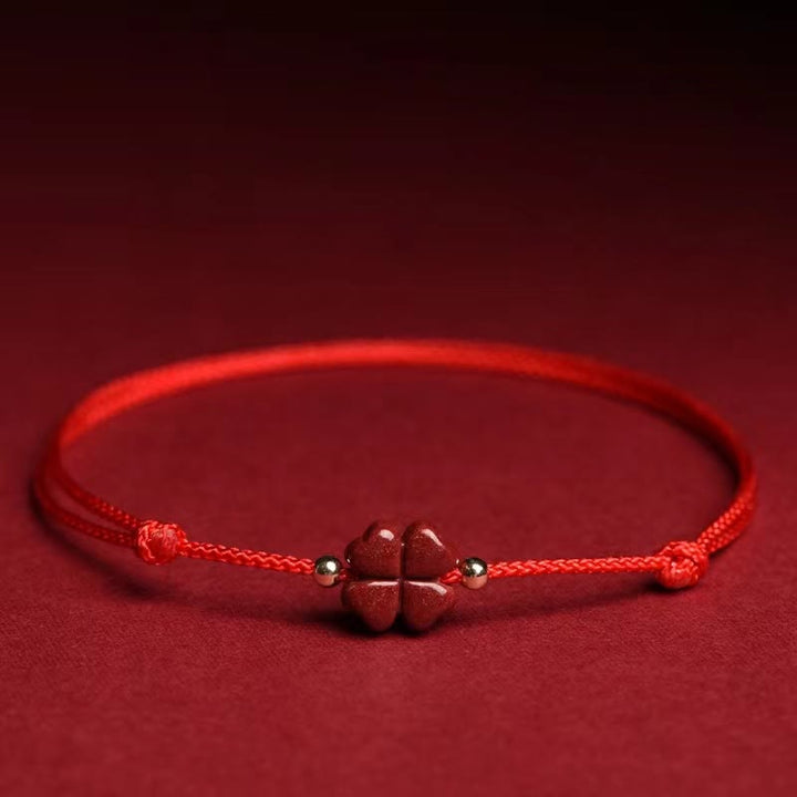 Armband Vierblättriges Kleeblatt Rot Schnur - Segen
