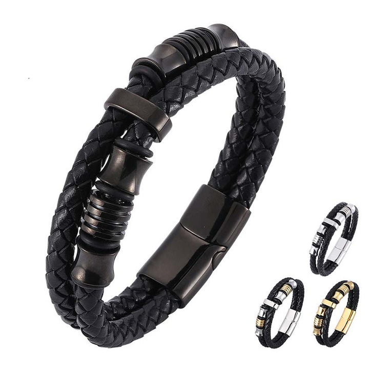 Schwarzes Leder Armband Weave mit Magnetverschluss, Herrenschmuck Kollektion