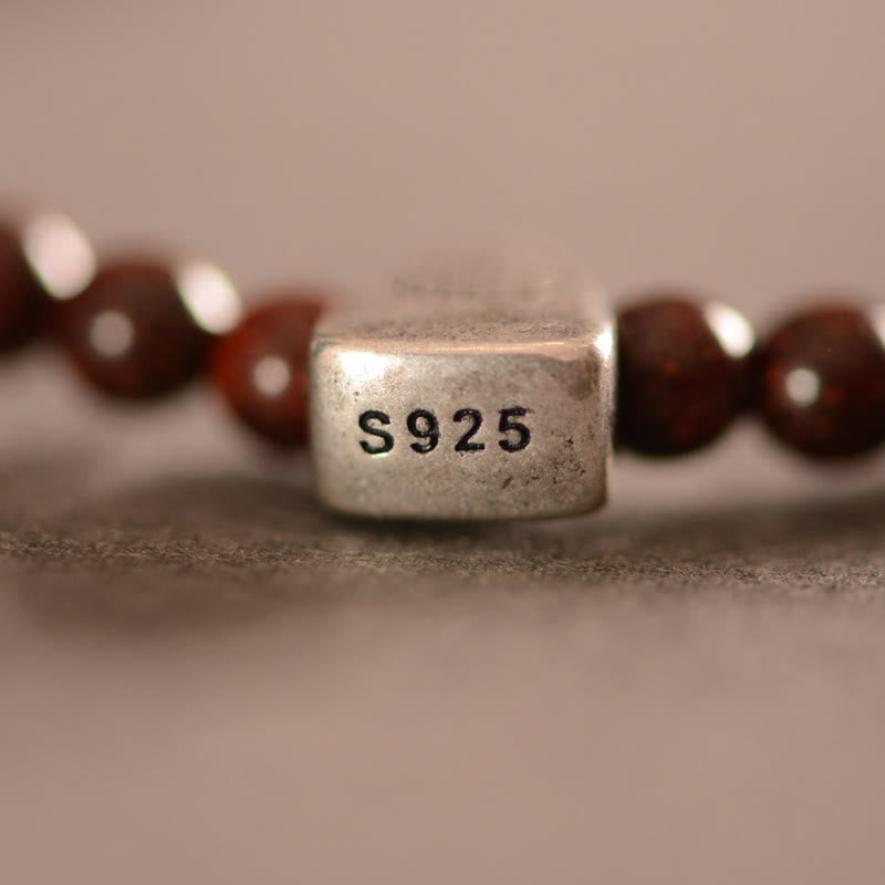 Armband 925 Silber Sandelholz Fu-Zeichen Schutz Perlen braun