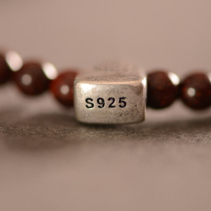 Armband 925 Silber Sandelholz Fu-Zeichen Schutz Perlen braun