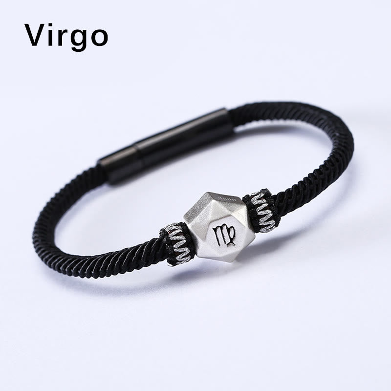 Virgo Armband 925 Silber schwarzes Seil Sternzeichen Symbol elegant