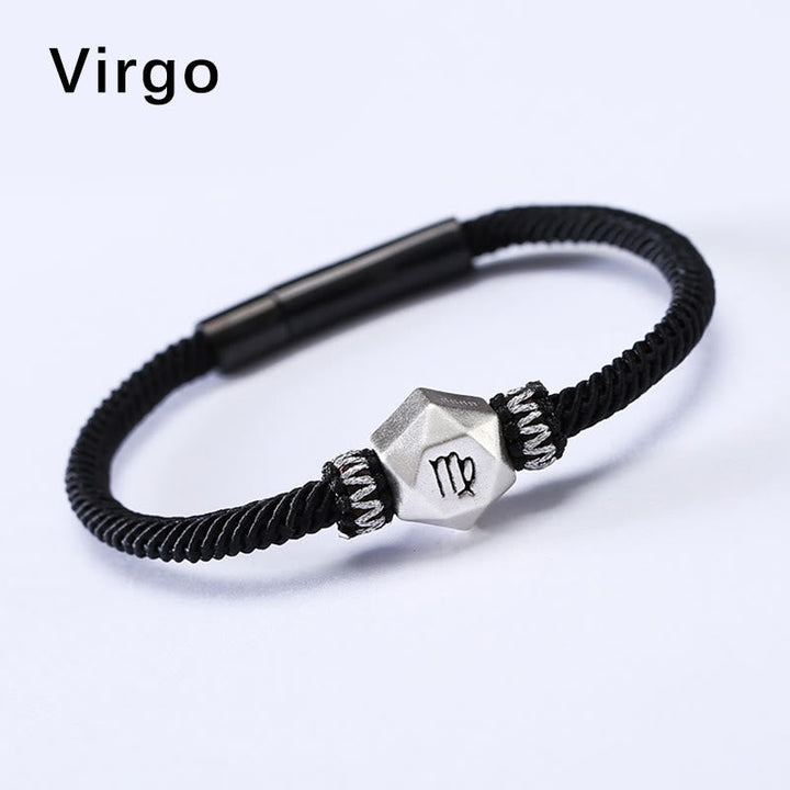 Virgo Armband 925 Silber schwarzes Seil Sternzeichen Symbol elegant
