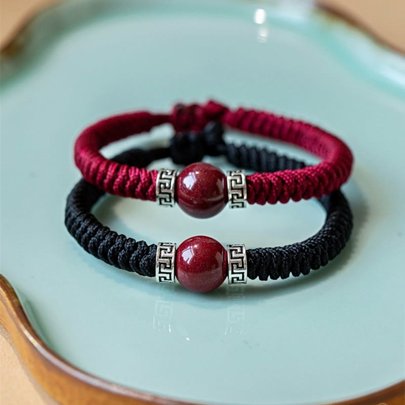 Armband 925 Silber Zinnober – Ruhe elastisch gewebt Naturstein rot schwarz