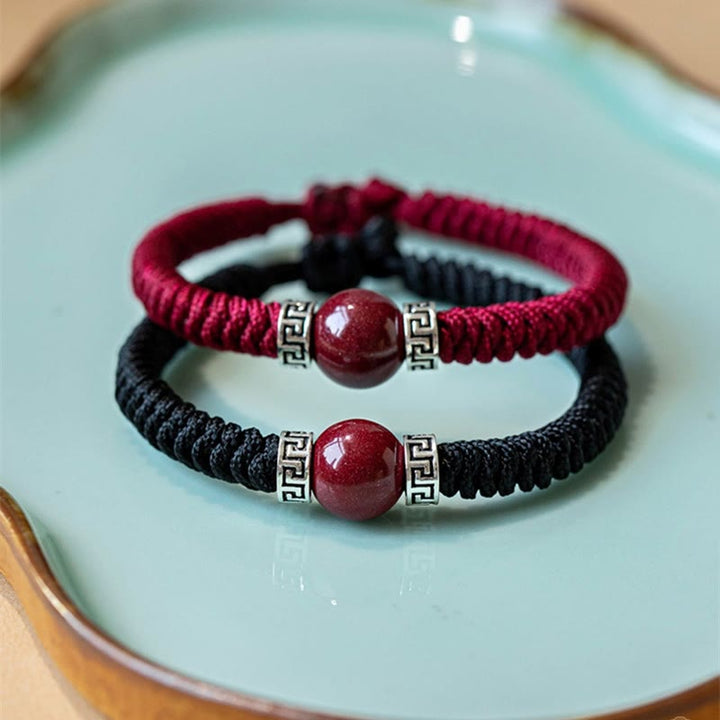 Armband 925 Silber Zinnober – Ruhe elastisch gewebt Naturstein rot schwarz